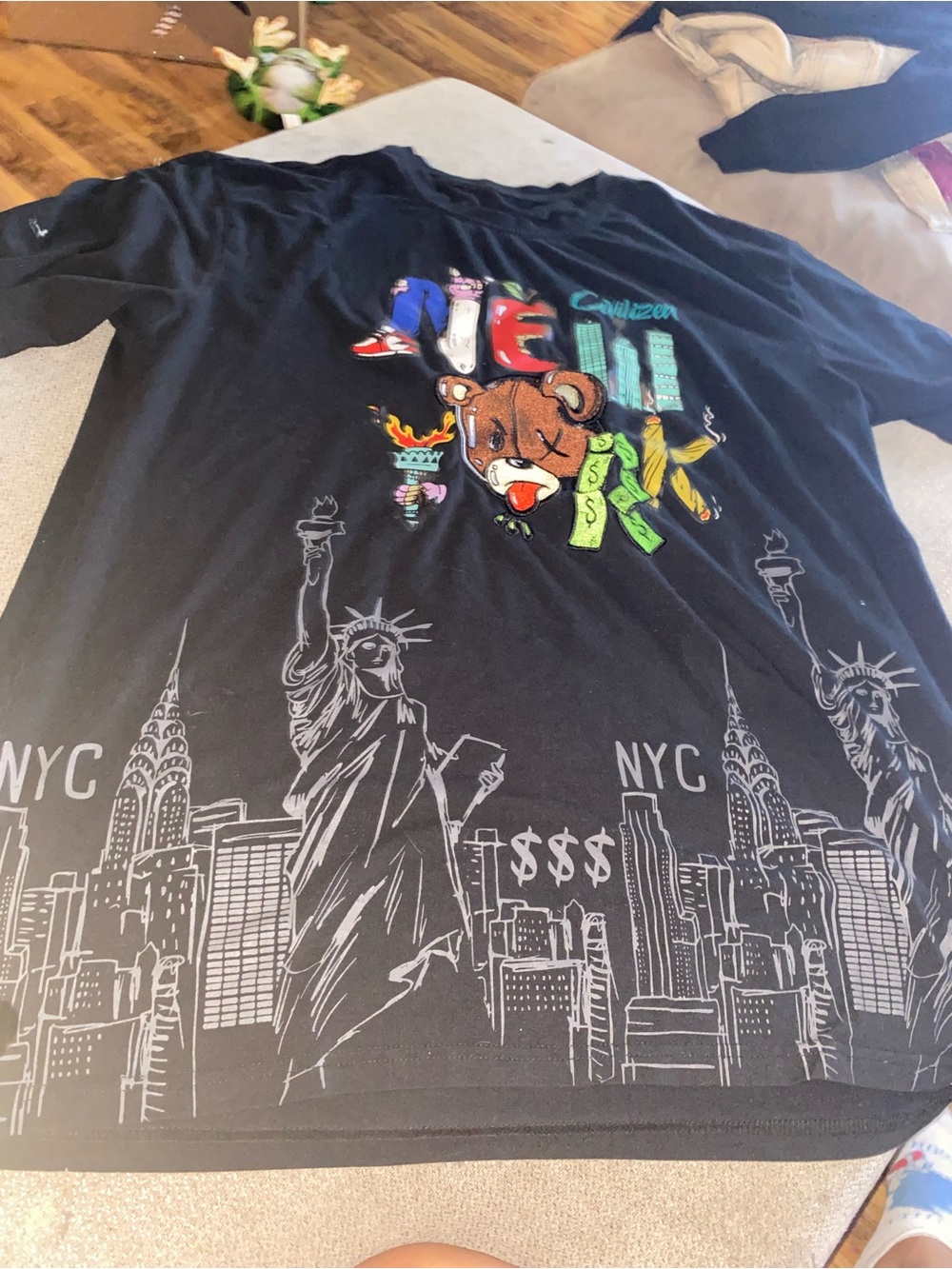 Black NYC Graphic Bear Short Sleeve Tee